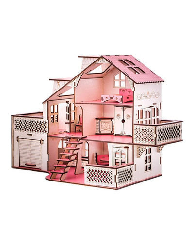 Деревянный домик для кукол с гаражом - В010