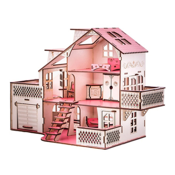 Деревянный домик для кукол с гаражом В010