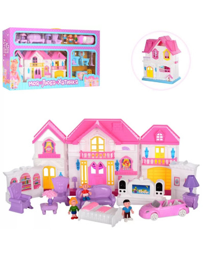 Іграшковий ляльковий будиночок з меблями та машинкою WD-922