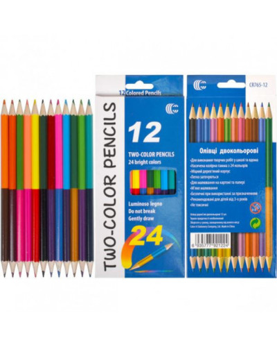 Кольорові олівці для малювання "Two-color" CR765-12, 24 кольори
