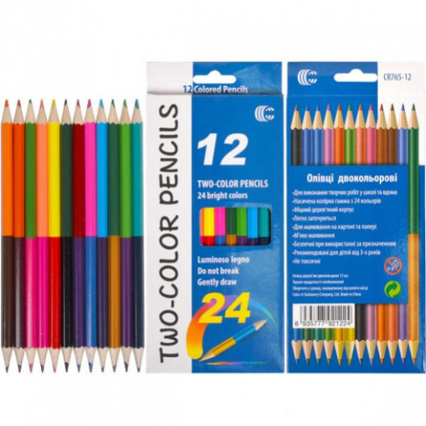 Кольорові олівці для малювання "Two-color" CR765-12, 24 кольори